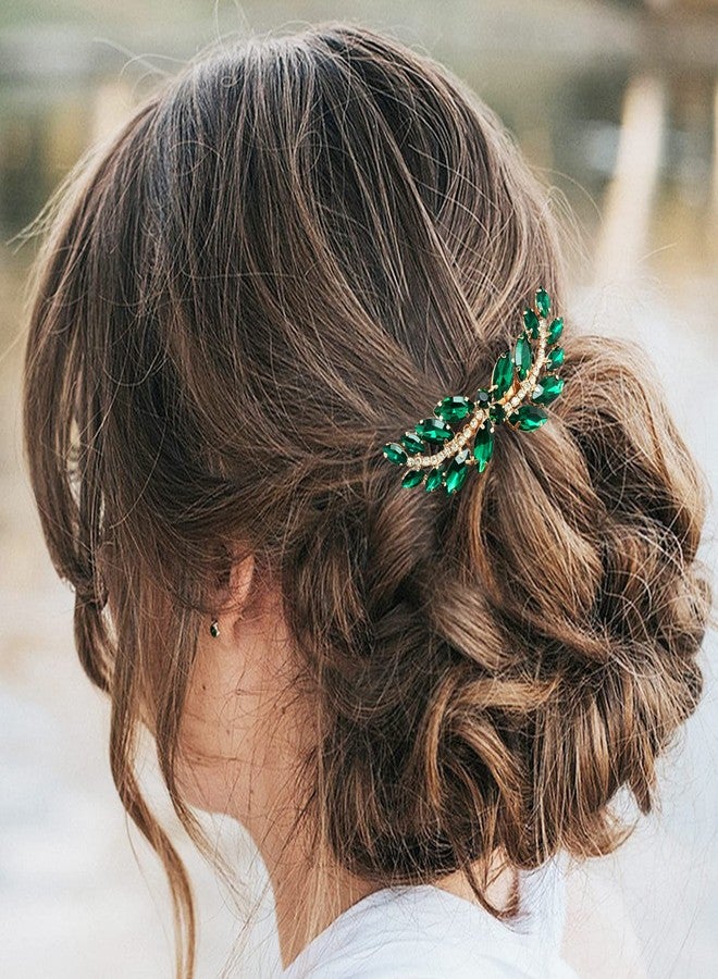 BETITETO Bridal Hair Comb Emerald Green Crystal Wedding Hair Piece Pin Accessories for Women Girls Party (Green) - Image 3
